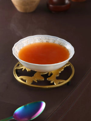 Trivet - Butterfly Design Round In Matt Gold Finish