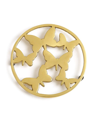 Trivet - Butterfly Design Round In Matt Gold Finish