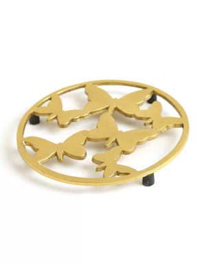 Trivet - Butterfly Design Round In Matt Gold Finish