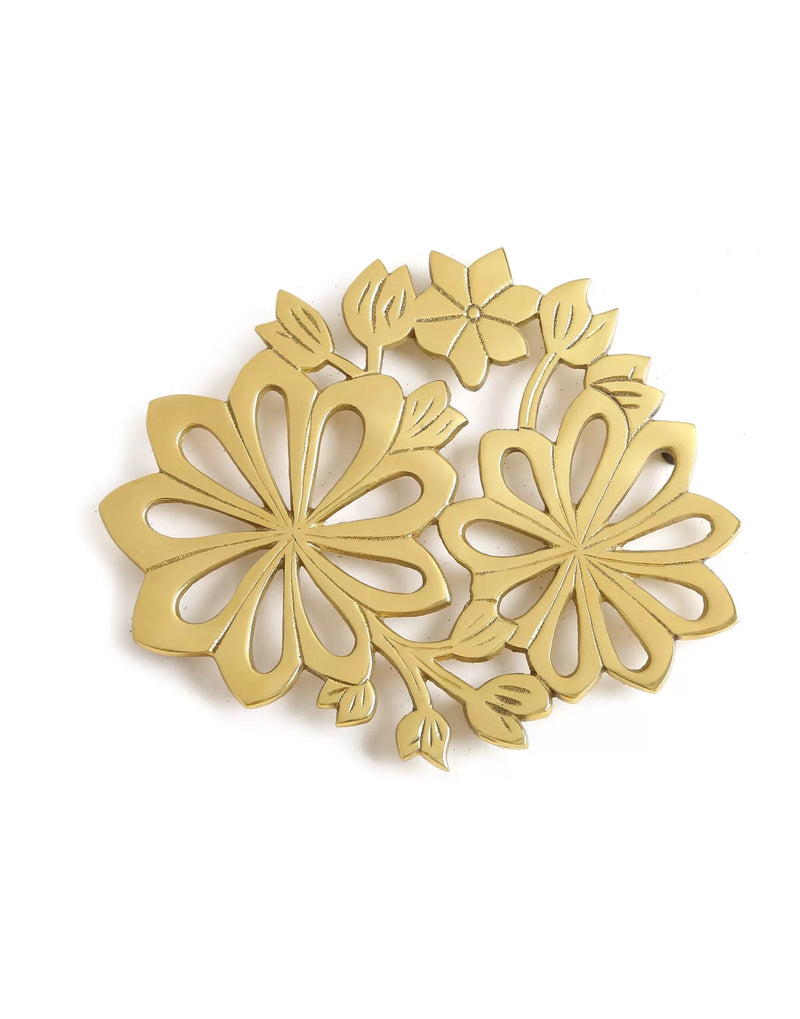 Trivet - Flower Design In Matt Gold Finish
