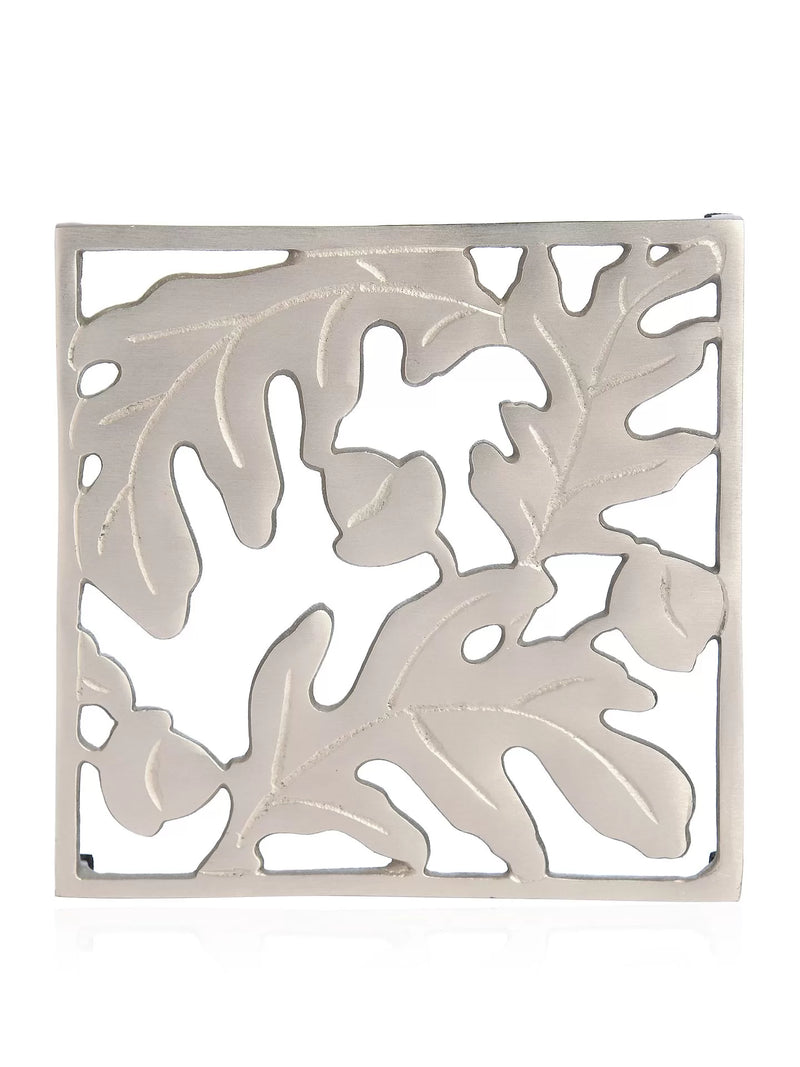 Trivet - Leaf Design Square In Matt Gold