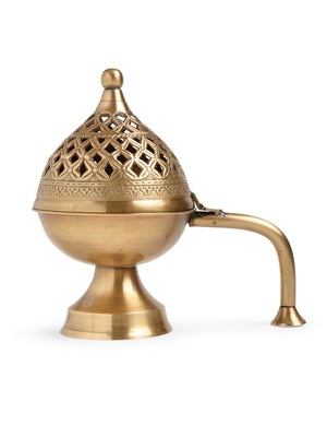 Dome shape brass incense burner with handle