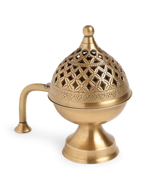 Dome shape brass incense burner with handle