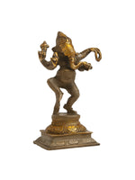 Brass Statue - Dancing Ganesh with Stone Finish Details
