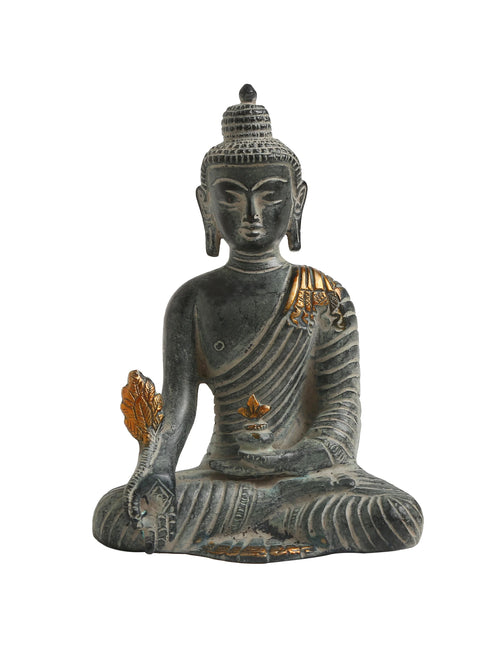 Brass Statue - Buddha in Antique Blue Stone Finish