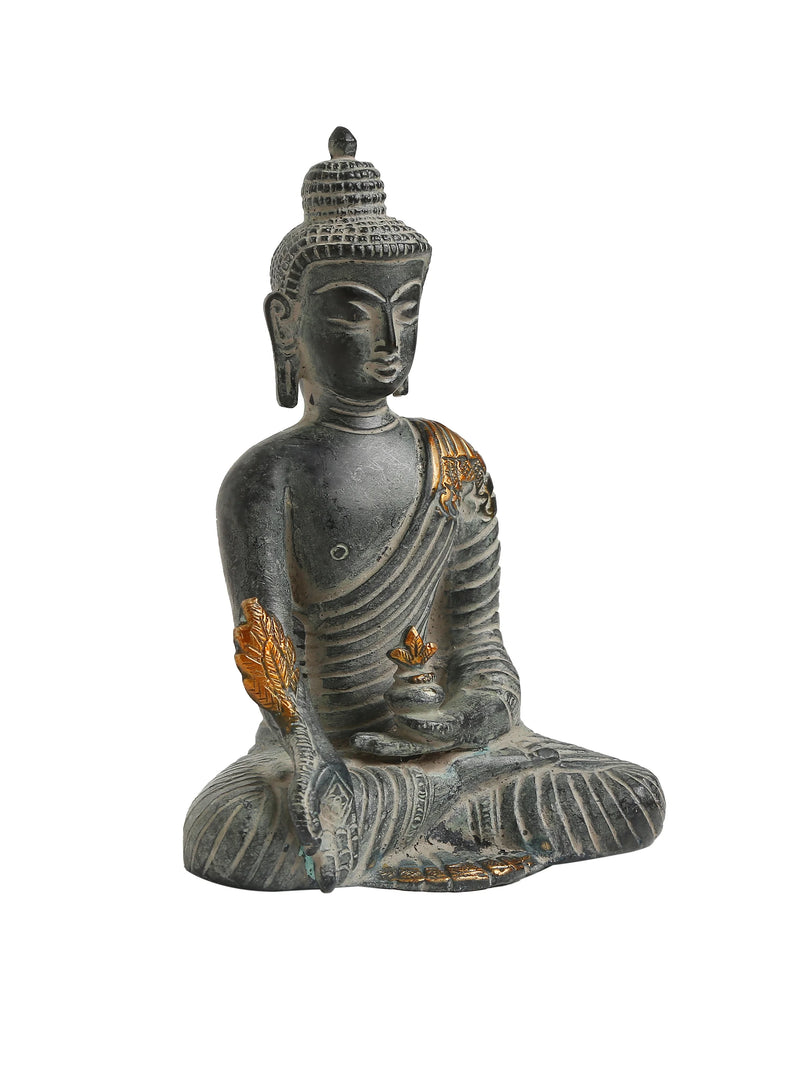 Brass Statue - Buddha in Antique Blue Stone Finish