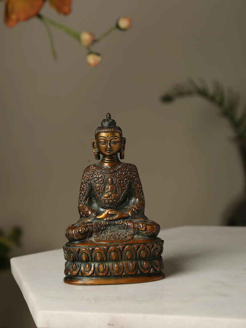 Brass Statue - Buddha in Antique Brown Finish
