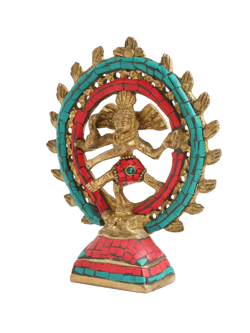 Brass Statue - Natraj with Stone Detailing