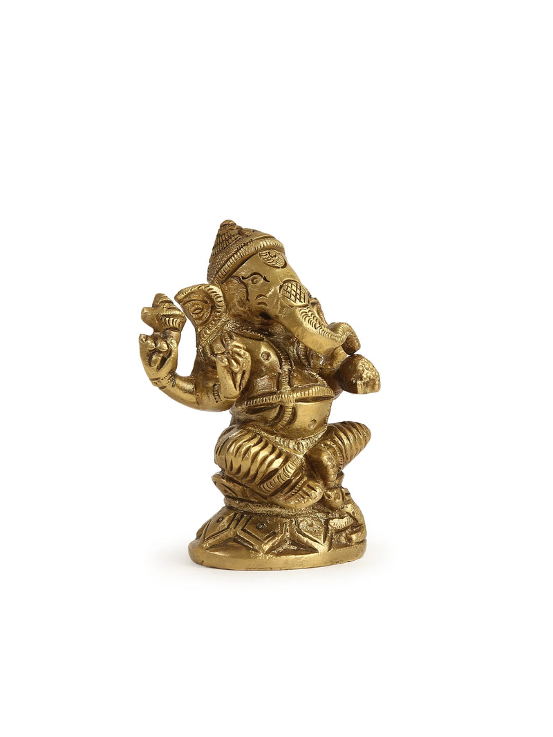 Brass Statue - Ganesh On A Round Base