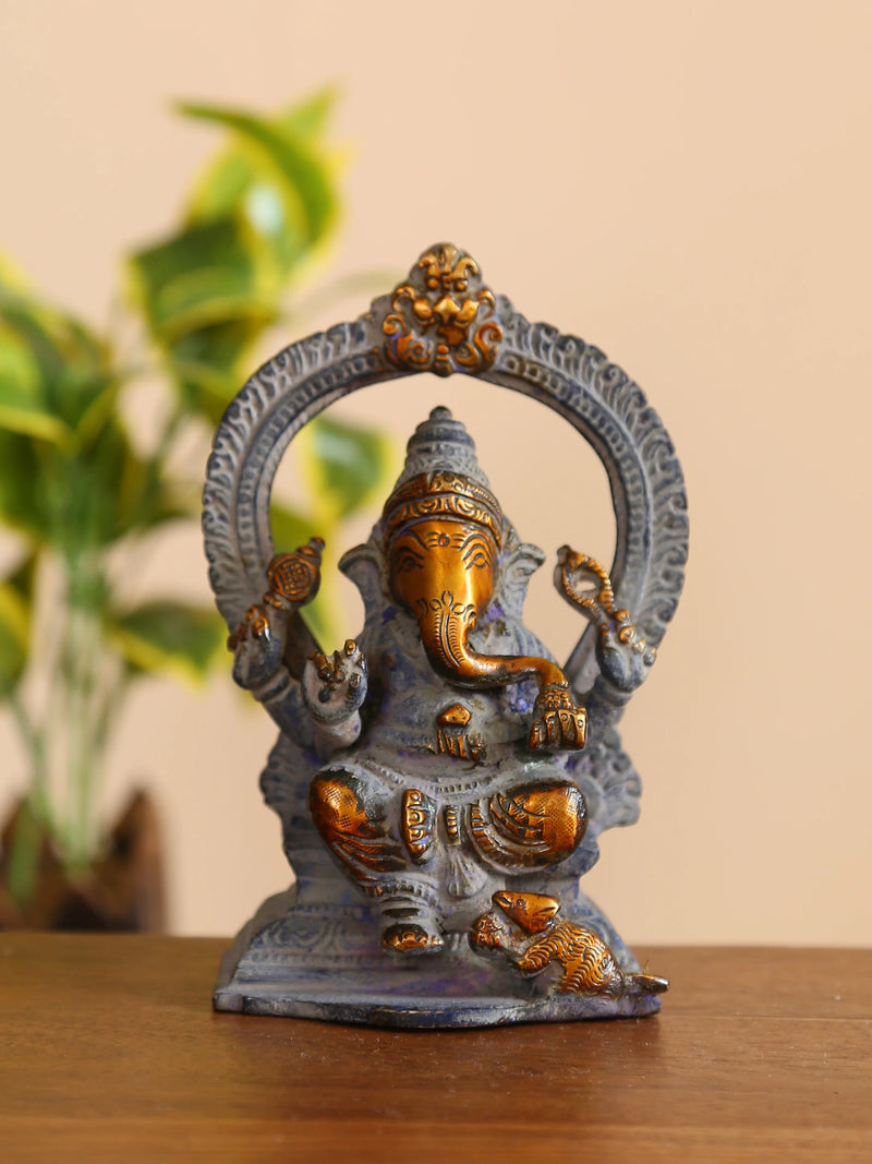 Brass Statue - Antique Green Look Ganesha Accent