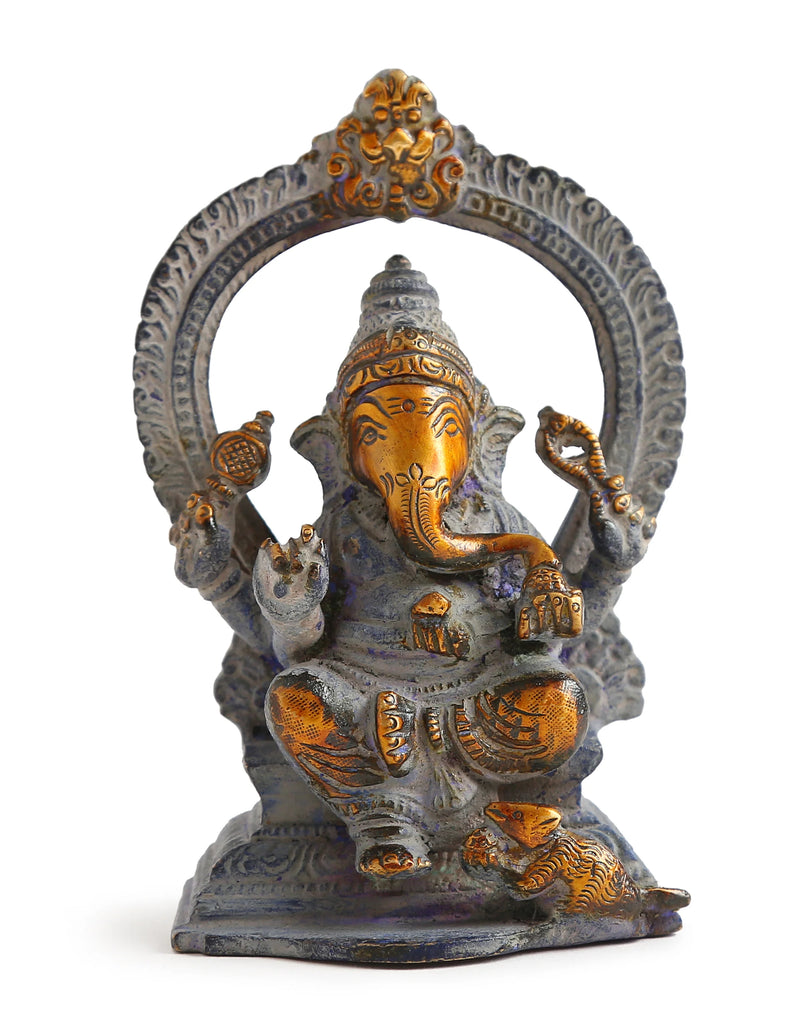 Brass Statue - Antique Green Look Ganesha Accent