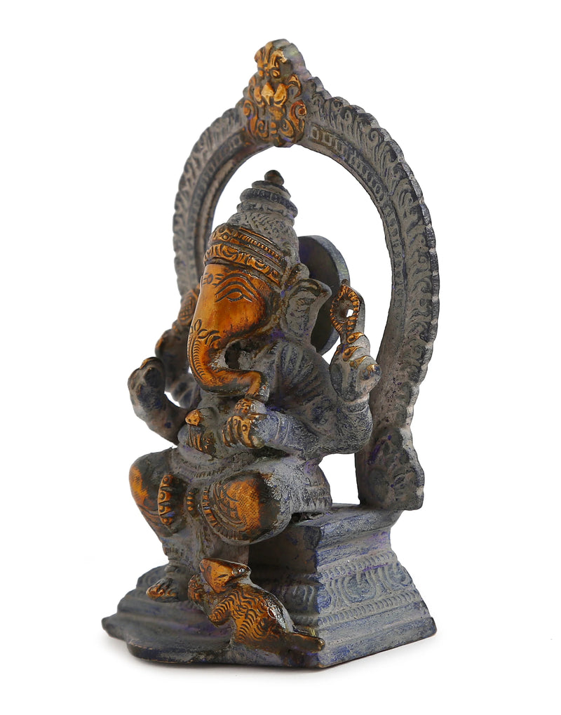 Brass Statue - Antique Green Look Ganesha Accent