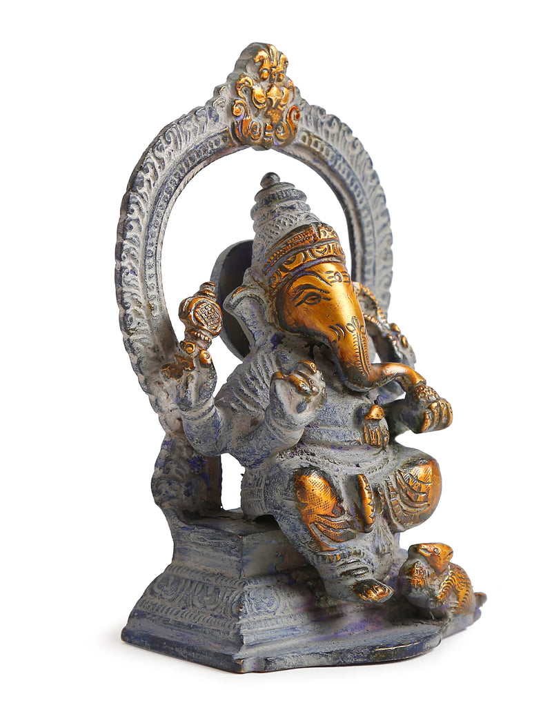 Brass Statue - Antique Green Look Ganesha Accent