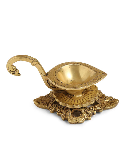 Diya - Brass Diya With Handle And Intricate Base