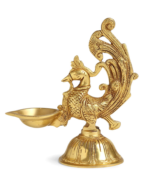Diya - Brass Peacock Lamp With Round Base