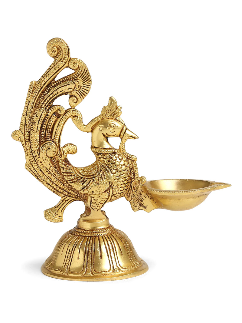 Diya - Brass Peacock Lamp With Round Base