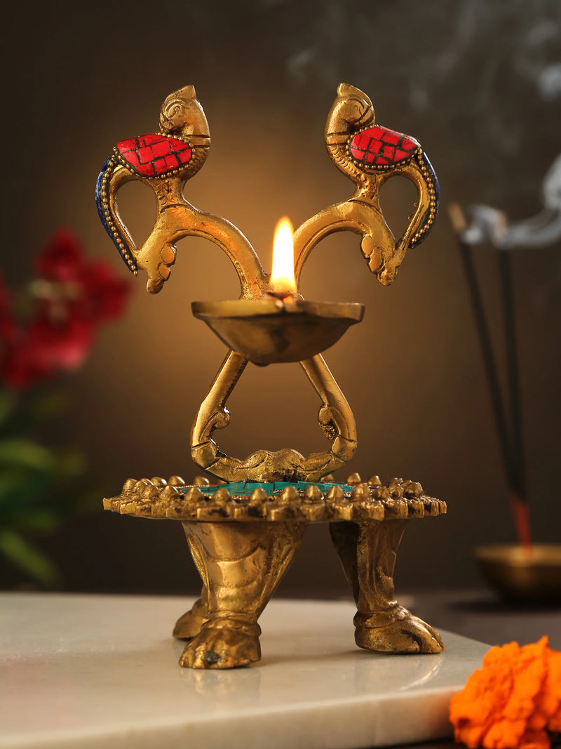 Diya - Bird Lamp With Stones And Stand