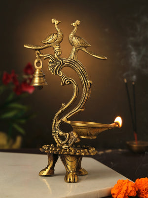 Diya - Two Peacock with Bell