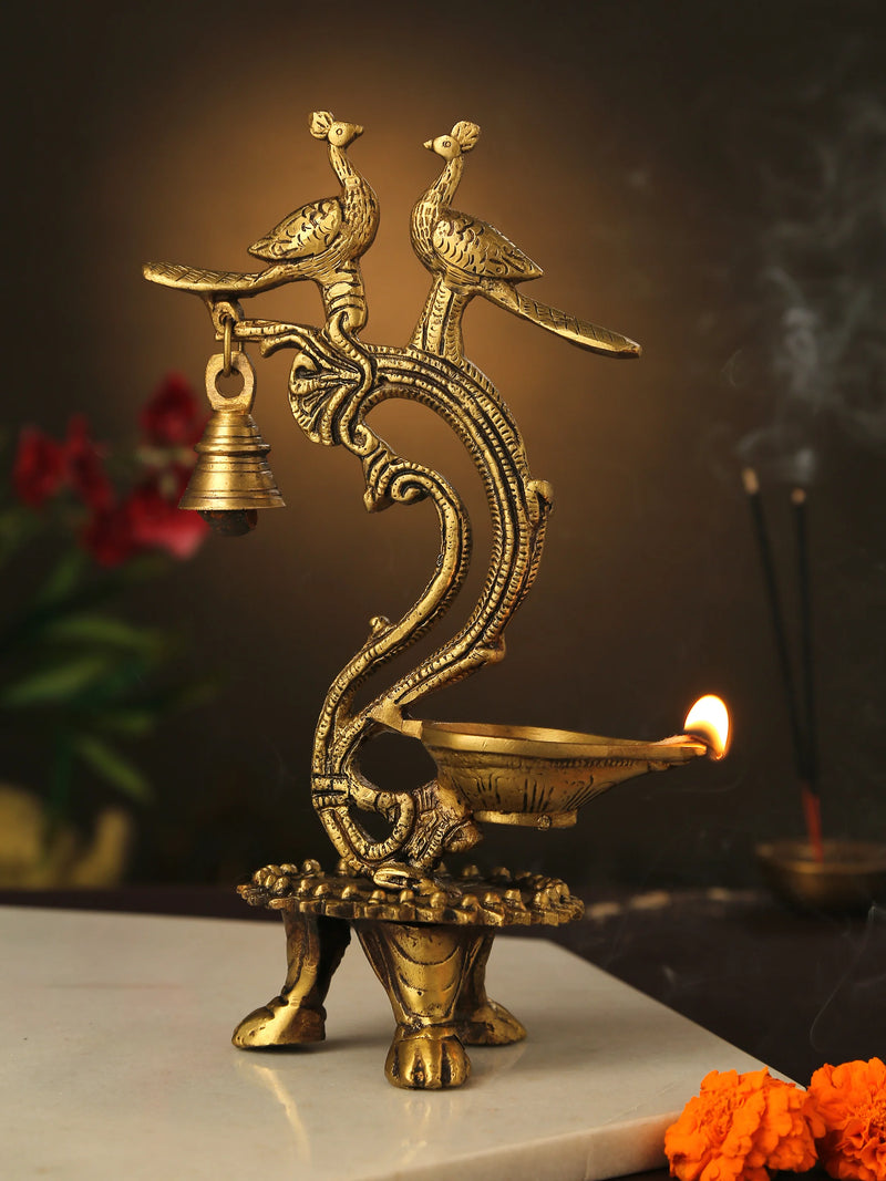Diya - Two Peacock Lamp with Bell