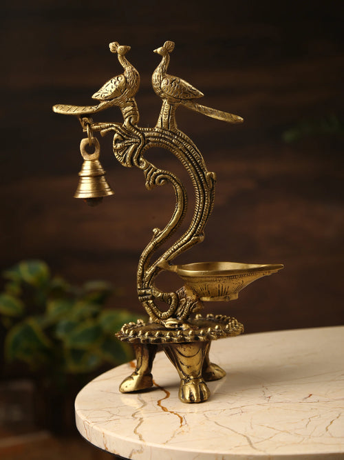 Diya - Two Peacock Lamp with Bell