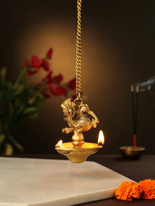 Diya - Bird Hanging Diya with three side lamp and Chain