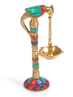 Diya - Brass Parrot  With Stone Detailing