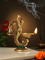 Diya - Brass Bird Lamp with Bell and Stones