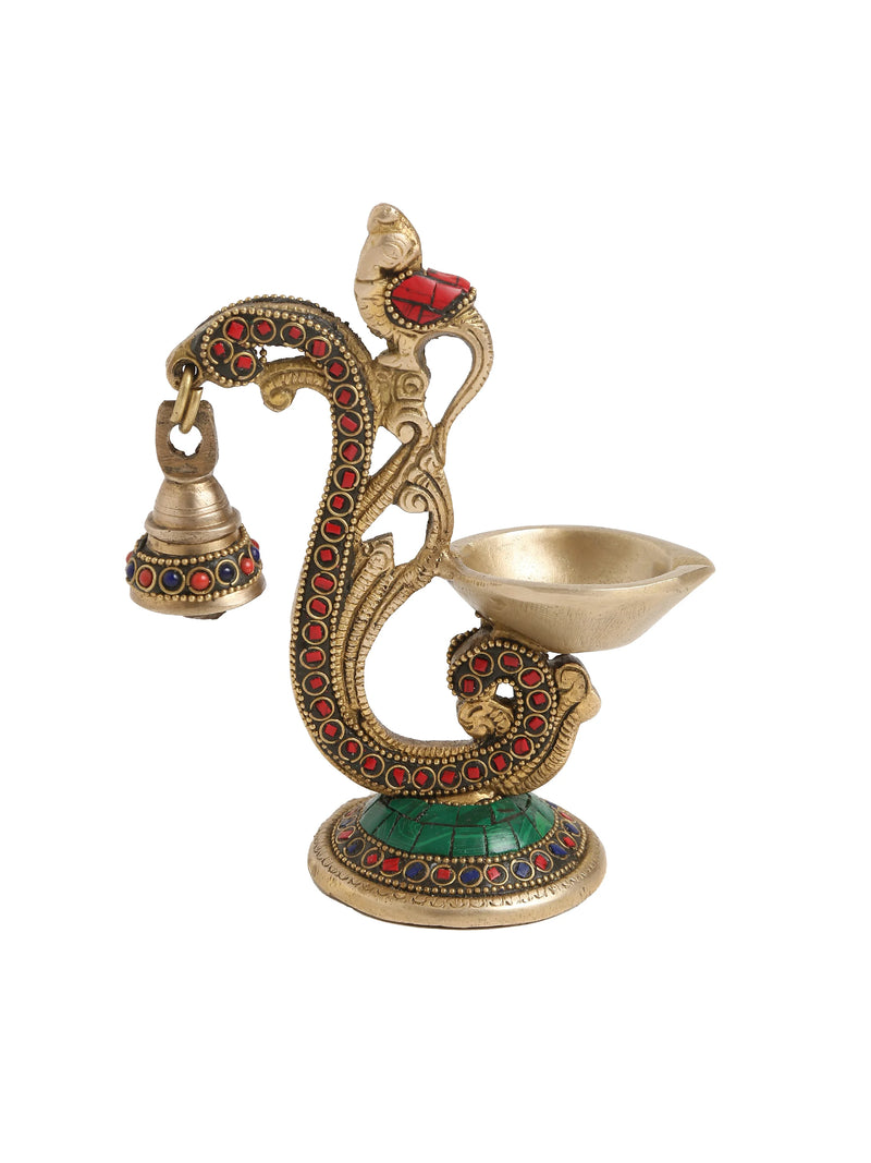 Diya - Brass Bird Lamp with Bell and Stones