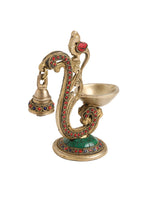 Diya - Brass Bird Lamp with Bell and Stones