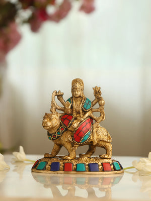 Brass Statue - Durga Ma In Stone Work
