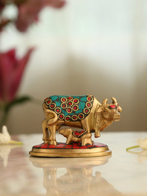 Kamdhenu - Brass Kamdhenu in Stone Work