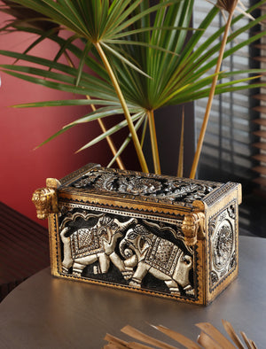 Antiquity Rustica Collective - Wooden Carving Box Gold And Silver