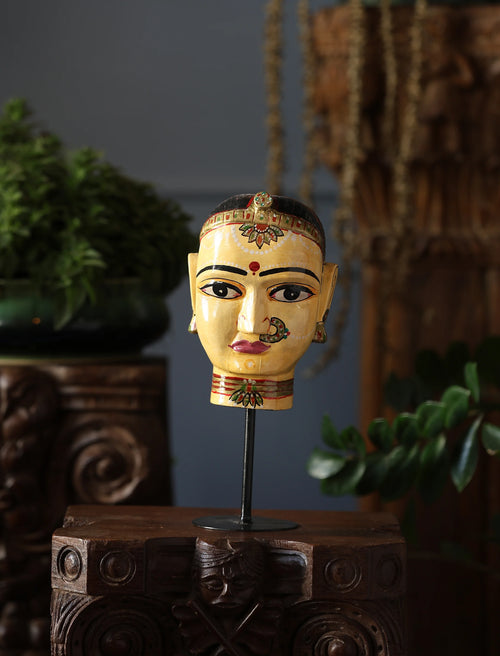 Antiquity Rustica Collective - Wooden Gouri Face With Iron Stand