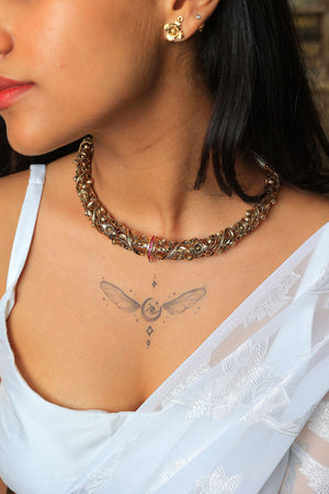 Mumtaaj gold multi cloured hasli set