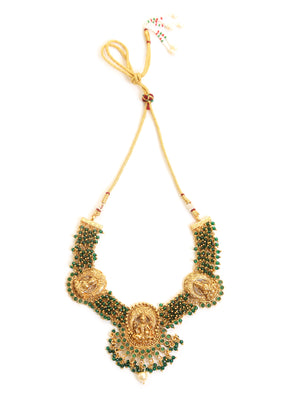 Laxmi temple necklace with green glass beads