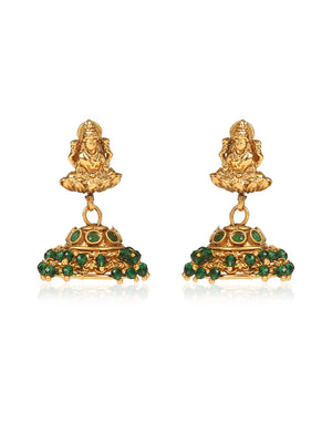 Laxmi temple necklace with green glass beads