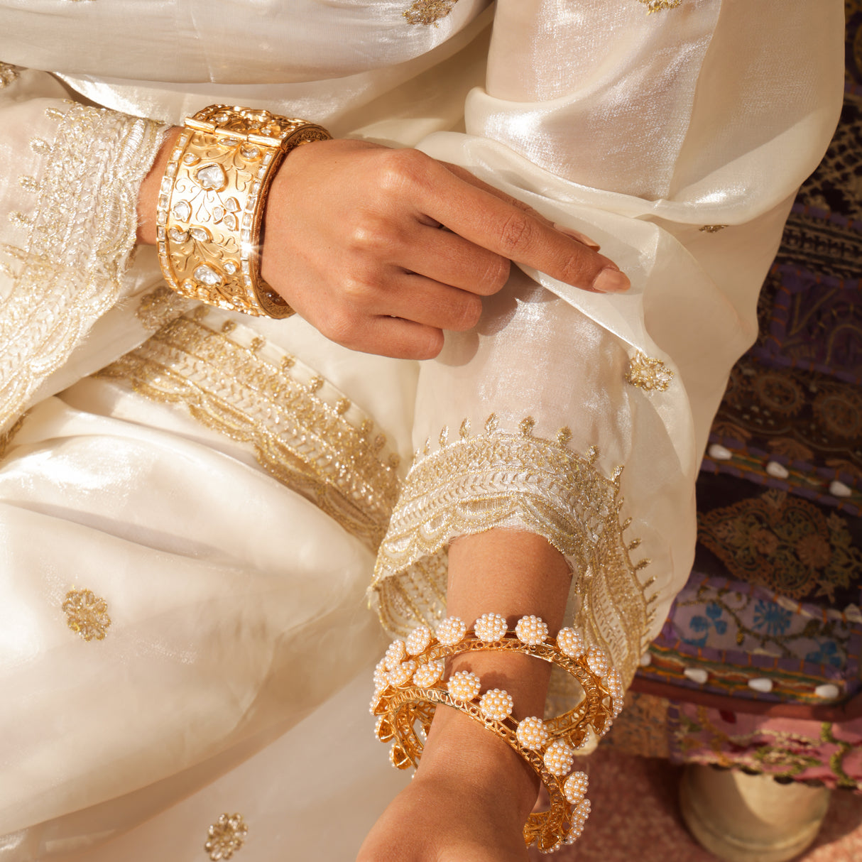 Pearl Bloom Gold Bangles