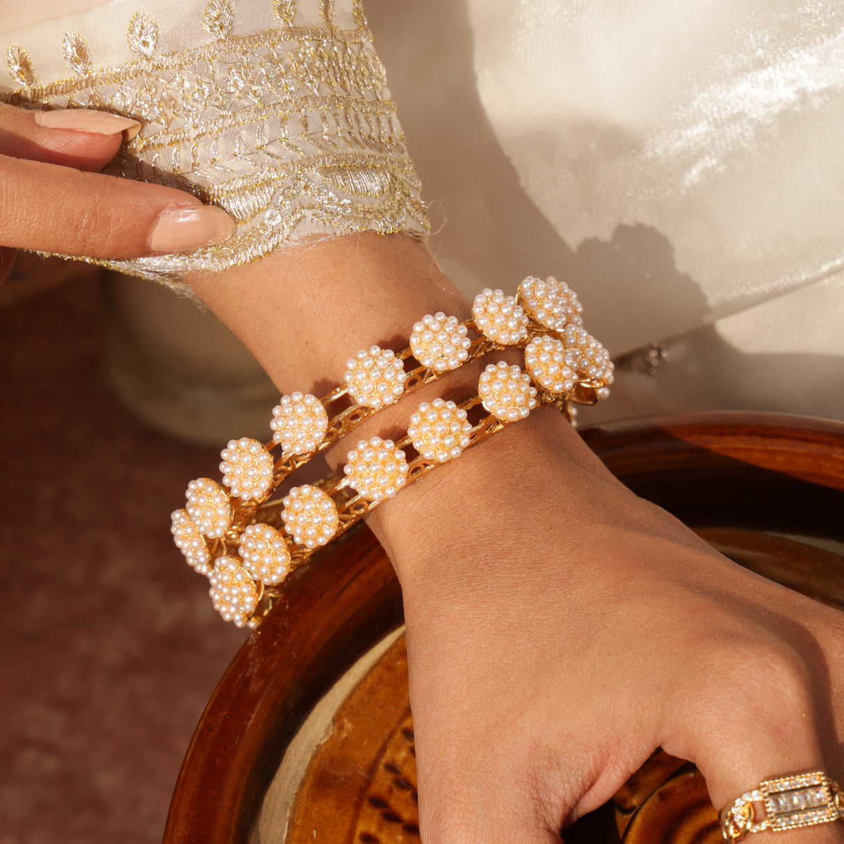 Pearl Bloom Gold Bangles