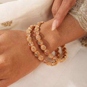 Ziya Ruby Emerald Textured Gold Bangles