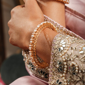 Zeba Pearl Lattice Gold Bangles