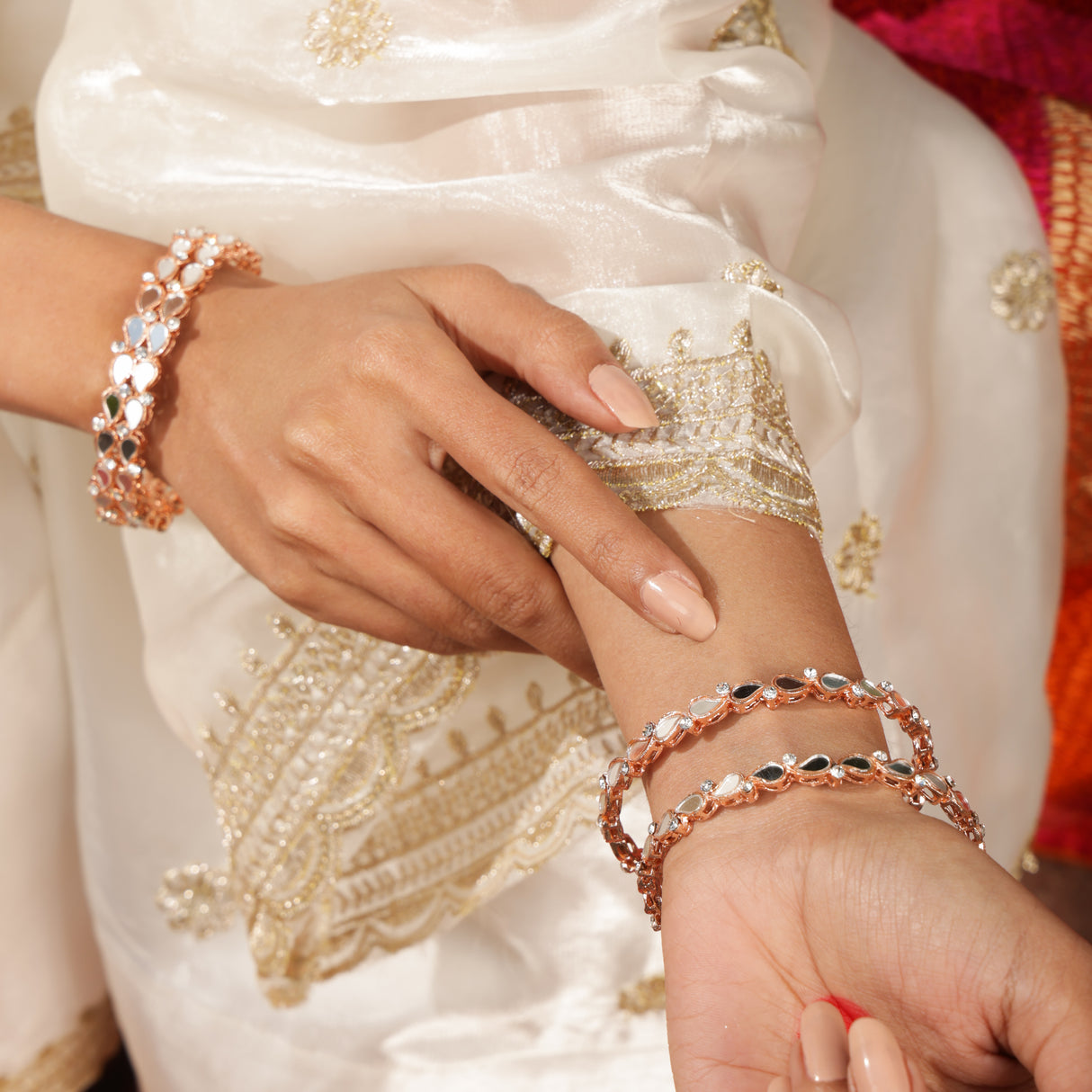 Sheesh Rose Gold Mirror Teardrop Bangles