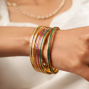 Mahin Ruby Emerald Stone Line Bangles Set