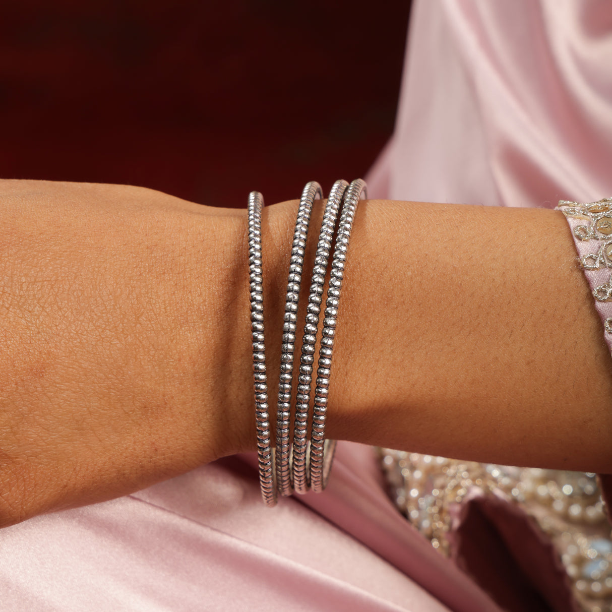 Harili Classic Silver Beaded Bangles Set