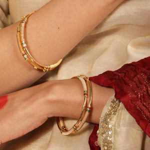 Lina Dual Tone Textured Gold Bangles (Set of 2)