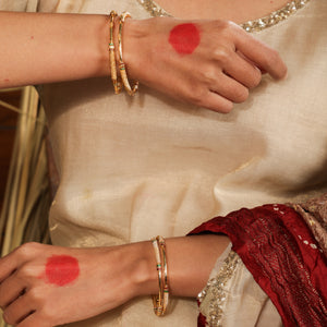 Lina Dual Tone Textured Gold Bangles (Set of 2)