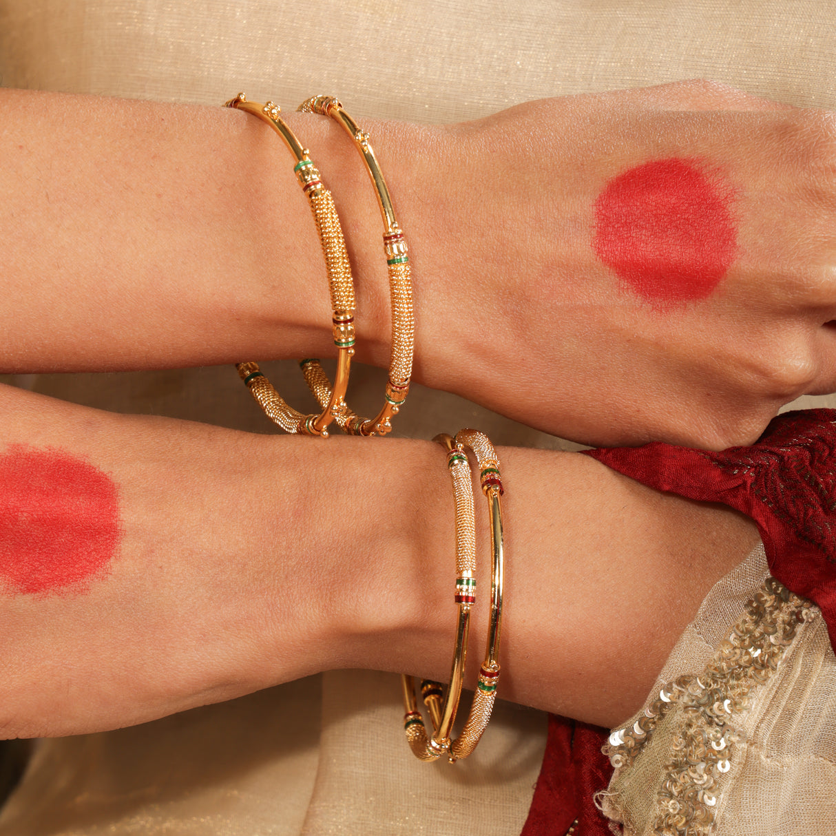 Lina Dual Tone Textured Gold Bangles (Set of 2)