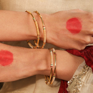 Lina Dual Tone Textured Gold Bangles (Set of 2)