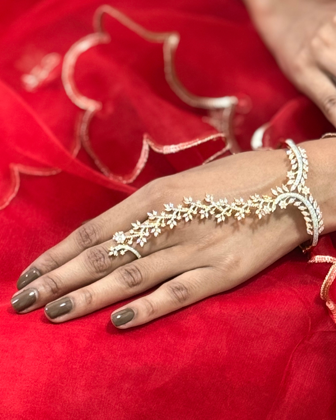 Sheesh Mahal Hand Harness Bracelet with Ring