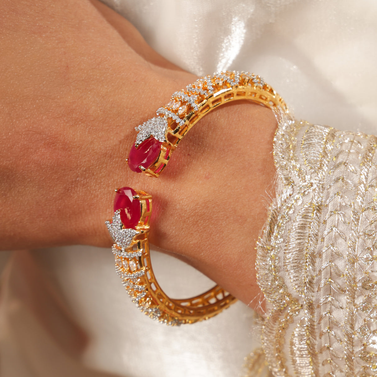 Vallari Emerald CZ Open Cuff Kada