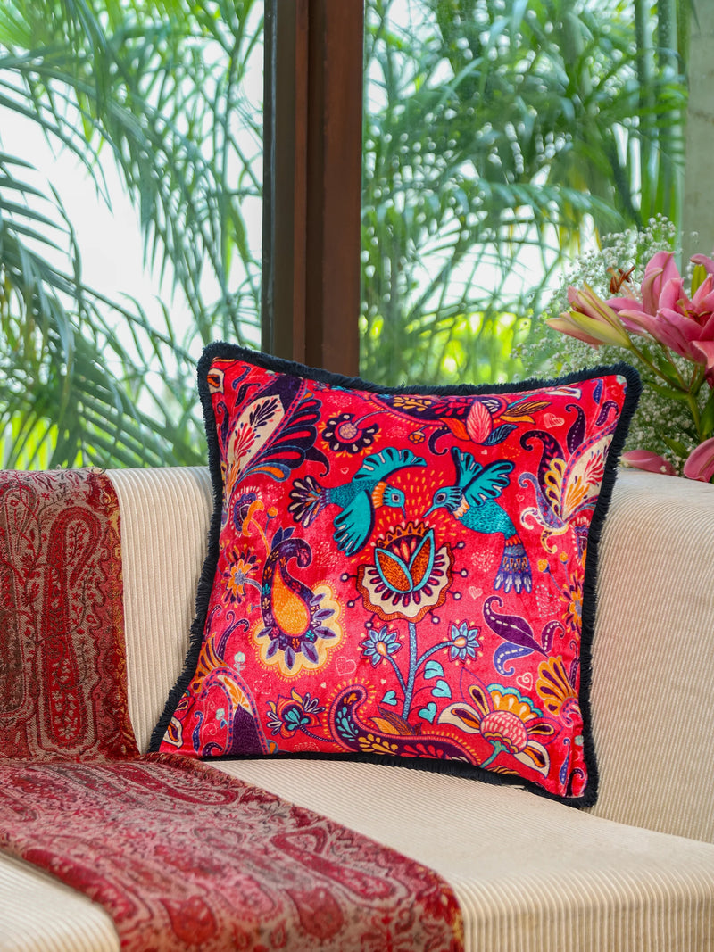 Digital Jungle Printed - Cotton Viscose Humming Bird Cushion